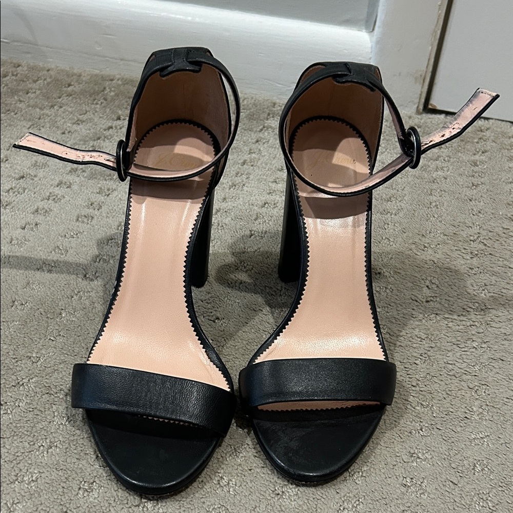 J. Crew Black High Heel Ankle-Strap Sandals
